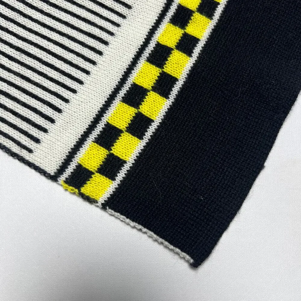Vintage 80s Kaelin Ski Stripe Scarf Wool Blend Muffler Black White Checkerboard